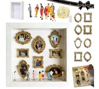 Mini Museum Frame, DIY Mini Museum Silhouette Box, Capturing Memories Miniature, Valentine's Day Custom Shadow Box Frame with Mini Figurines & Gold Frames, for Anniversary Wedding Home Decor (White)