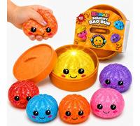Mini Mystery Surprise Dumpling Toy 5cm - 3x Random Bao Bun Glitter Filled with Reusable Steamer Box, Super Rare Light up, Portable Anti Anxiety Toys for Kids Age 3+
