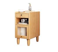 Mini Narrow-Sided Modern Bedroom Solid Wood Bedside Table - Retro Bedside Table, Multifunctional Modern Bedroom Bedside Table with Lockable Storage Drawers - Bedroom nightstand (Color : Wood, Size :
