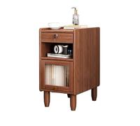 Mini Narrow-Sided Modern Bedroom Solid Wood Bedside Table - Retro Bedside Table, Multifunctional Modern Bedroom Bedside Table with Lockable Storage Drawers - Bedroom nightstand (Color : Walnut, Size