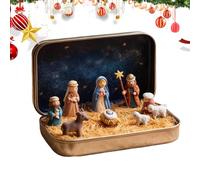 Mini Nativity Scene in Tin Box - 3D Religious Ornament, Holy Family Figurine Display, Compact Spiritual Decoration, Portable Christmas Keepsake | for Shelf Office Desk Bedroom Home Living Space Worshi