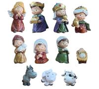 Mini Nativity Set, 11pcs/set Resin Christmas Nativity Scene Figurine, Miniature Nativity Scene Set Ornaments for Desktop Decor