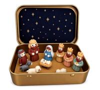 Mini Nativity Set in a Tin Box, Christmas Jesus Scene Figures Sets, Small Handcrafted Holy Family Ornaments Decor, Miniature Religious Bethlehem Stocking Fillers Xmas Gift for Home Indoor Decoration
