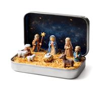 Mini Nativity Set in a Tin Box, Portable Nativity Scene Decor, Pocket Size Religious Holiday Decor, 3D Mini Religious Holy Family Jesus Figurines Ornaments
