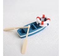 Mini Nautical Rowboat Kit, Tiny Blue Boat with Paddles & Life Rings for Coastal Diorama, Lake House Miniatures, Terrarium Decor, Adult Hobbyist Crafts