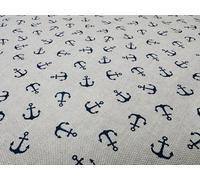 Mini Navy Anchor Fabric - Nautical Linen Look Canvas for Home Decor Curtains Upholstery Crafts - Coastal Print Material - 140cm Wide - Sold by The Metre