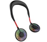 Mini Neck Fan Portable Hands Free USB Rechargeable Desk Fan Collar Fan with Double Wind Head 3 Speed LED Light for Travel Sport Outdoor