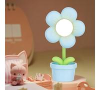Mini Night Light Flower Cartoon Cute Night Lamp, Portable LED Desk Decor Lamp Battery Operated Adjustable Flower Bedside Lamp for Kids Students Childrens Gift Bedroom Nursery (Blue)