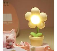 Mini Night Light Flower Cartoon Cute Night Lamp, Portable LED Desk Decor Lamp Battery Operated Adjustable Flower Bedside Lamp for Kids Students Childrens Gift Bedroom Nursery (Yellow)