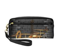 Mini Note Guitar Cosmetic Bag,Leather Handheld Cosmetic Organiser,Zip Pen Case Toiletry Organiser,Cosmetic Travel Bag