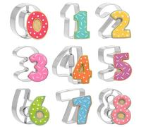 Mini Number Cookie Cutters Set (1.8 Inch) - Birthday Numbers 0-9 (6 Reverses to 9) - for Baking, Fondant, Biscuits, and Kids' Lunch Sandwiches. 9 Pieces.