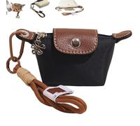 Mini Nylon Dumpling Coin Purse, with Detachable Wrist Strap, Portable Travel Money Bag, Cute and Practical, Zipper Closure Wallet for Everyday Use, for Cards Keys and Coins (Black)