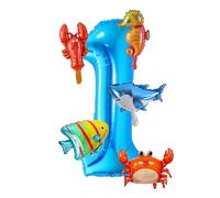 Mini Ocean Animal Foil Balloons Set, 40 Inch Under the Sea Blue Number 1 Balloon Decorations, Animail Balloons for Boys Girls Sea Theme 4st Birthday Baby Shower Party Supplies