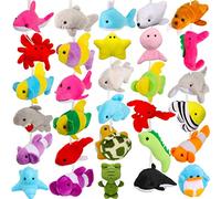 Mini Ocean Animal Plush Toys, 30 Pack Small Stuffed Sea Creatures with Keychains, Claw Machine Prizes and Under The Sea Party Favors for Gift Bag Fillers