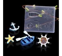 Mini Ocean Theme Resin Silicone Mold 3D Simulation Cute Boat Rudder Starfish Ship Anchor Life Buoy Shape Epoxy Casting Mold for DIY Micro Resin Dollhouse Decoration Display Decor