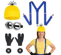 Mini-on Costume, Costume Accessory, 5 Piece Set Accessories Steampunk Goggles, Yellow Beanie, Black Three Finger Gloves, Buckle and Strap, Cute Funny for Cosplay Party