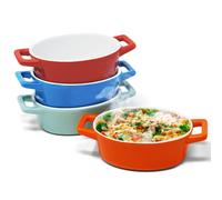 Joeji's Kitchen Set of 4 Mini Oval Ceramic Oven Baking Dishes - Ideal for Mini Lasagne Shepherds Pie and More - Small Casserole Dish - Individual & Kids Portion - 4 Colours