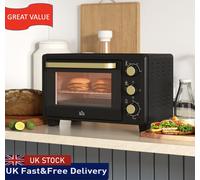 HOMCOM Mini Oven 16L Countertop Oven w/ Adjustable Temp Timer 1400W, Black, Black
