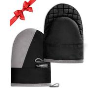 Mini Oven Mitts, Kitchen Oven Gloves Kitchen Mittens 500 Degrees Heat Resistant Baking Gloves, Non-Slip Silicone Surface with Hanging Loops Hot Gloves for Cooking, Baking, BBQ 1 Pair-Black