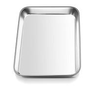 Mini Oven Tray, Onader Stainless Steel Small Baking Tray Sheet Pan, Rectangle Cake Tin Perfect for Baking Cooking Serving, Healthy & Heavy Duty, Mirror Finished & Dishwasher Safe, 23.7x17.7x2.5cm