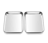 Mini Oven Tray, Onader Stainless Steel Small Baking Trays Sheets Pan, Rectangle Cake Tin Perfect for Baking Cooking Serving, Healthy & Heavy Duty, Mirror Finished & Dishwasher Safe, 23.7x17.7x2.5cm