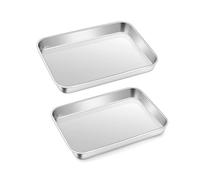Mini Oven Tray Set of 2, Homikit Stainless Steel Baking Pans Cookie Sheets, Perfect for Small Roasting Serving Cooking, 23.7x17.7x2.5cm, Healthy, Easy Clean & Dishwasher Safe