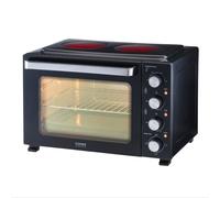 Cooks Professional Mini Portable Oven with Ceramic Hobs | Energy Efficient Electric Countertop Cooker with Two Hot Plates & Wire Rack Baking Tray | Kitchen Grill Ovens | 34L Capacity | Black & Silver