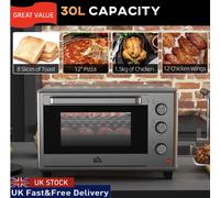 HOMCOM 30L Mini Oven with Adjustable Temperature, 60 Min Time 1600W, Silver