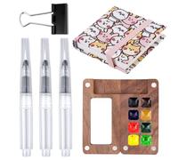 Mini Paint Tray Palette Set, Portable Sketchbook Palette Set 8 Grids Travel Paint Palette with Watercolor Notebook Artist Painting Pens Clip for Watercolor Gouache Acrylic Painting (Cute Bear)