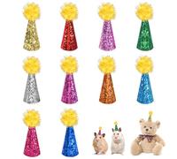 Mini Party Hats for Toy Animals, 10PCS Tiny Small Party Hats for Stuffed Animal Figures, Dinosaurs, Hamster, Bird with Adjustable Strap (6cm*2cm)