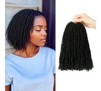 Mini Passion Twist Crochet Hair for Black Women-10 Inches 6 Packs Natural Black Pre Twisted Elastic and Cuttable Hair Extensions,Braided by Soft Synthetic Twist Bohemian Curl(10"-6P,1B)