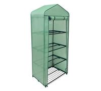 Mini PE Greenhouse 4 Tier Shelving Green Waterproof Weather Resistant Cover Portable Plastic Small Shelves Grow House Plants Seedlings Garden Indoor Outdoor Steel Frame Double Zip with Free Trowel