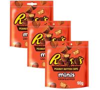 Mini Peanut Butter Chocolate Bites - Unwrapped Snack Cups, 90g Bag (3-Pack)