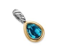 Mini Pear Cut Amulet in Sterling Silver With 14ct Yellow Gold And Blue Topaz, 11mm