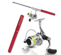 Mini Pen Shape Fishing Rod and Reel Combos, Portable Mini Pen Shape Fishing Rod Pole Pocket Retractable Fishing Rod with Reel Wheel for Fishing (Red)