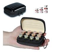 Mini Peptide Vial Case for Fridge Storage - 12Slot Organizer Holds 1-3ml Vials for Insulin, GLP-1, Peptides,Hard Shell Travel Case with Hand Strap,Black