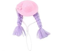 Mini Pet Braided Hat with two braids - 1.97 Inch Small Knitted Cap,Rats and parrots are suitable, for Photo Shoots & Holidays, Adjustable Elastic Brim (Black/Red/Green/Purple)