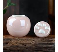 Mini Pet Cremation Urn for Cats & Dogs - Portable Pink Ceramic Sealed Jar, Non-Woven Moisture-Proof Seal, for Memorials, Funerals, Honoring, 5.8oz (170ml) Capacity, Paw-Print Lid