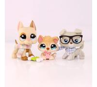 Mini Pet Shop 3PCS Cartoon Animal Figurines,Collie #363 Great Dane 1647 Baby Husky #1013 with Necklace Scarf Bandana Bone Accessories,Ideal Present for Halloween,Christmas,Birthday and More Festive