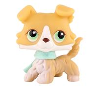 Mini Pet Shop Animal Toys,Shorthair Cat Collie Dachshund Cocker Spaniel Great Dane Dog Pets for lps,with Cute Accessories,Collectable Imagination Little Toy (yellow-white collie)