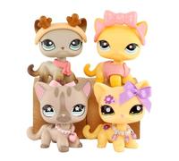 Mini Pet Shop Figure Toys,Short Hair Cat 391 339 468 1962 Cat Pet Figurines,with Bowknot, Headband and Necklace,Collectable Imagination Little Toy for Boys and Girls,4 pcs Cute Animal Toys Pack