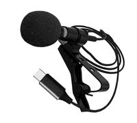 Mini Phone Microphone Black Type C Lavalier Condenser Mic | Metal and Plastic Build, Built-in Clip and Noise Reduction, Pu Bag Included for Live Broadcast and Game Voice
