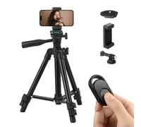 Mini Phone Tripod Stand for iPhone: 65cm Lightweight Small Tabletop Tripod with Phone Holder and Remote Control for Smartphone GoPro Webcam and Camera | Black