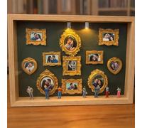 Mini Photo Frames Gold, Diy Mini Museum Silhouette Box, Museum Of Us Frame With LED Light - 11 Pieces Miniature Tabletop Picture Frames With 8 Figurines