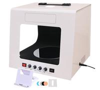 Mini Photo Studio Light Box with 360° Automatic Turntable and Hanging Stand, Dimmable Shooting Tent with 4 LED Lights and Backdrops for Jewelry, Cosmetics, Collectibles
