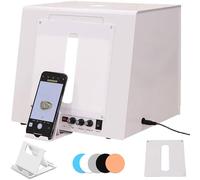 Mini Photo Studio Light Box with Turntable, Dimmable LED Softbox for Jewelry, Small Items, Compatible with Amazon Echo, Smart Photography Shooting Tent