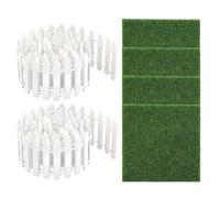 Mini Picket Fence, 35 Inch Doll House Fence, Wooden White Decorative Crafts with 4 Piece Fake Grass for Kids Indoor Outdoor Home Boys