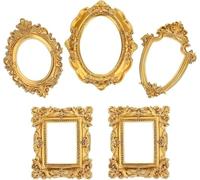 Mini Picture Frames 5pcs Vintage Resin Photo Frame Oval Rectangle Jewelry Display Prop DIY Photography Props for Wall Desktop Decorative (#1)