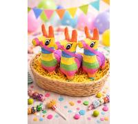 Mini Pinata Donkey Pinata - Piñata for Cinco De Mayo Decorations Colorful Mexican Fiesta Party Decorations Day of the Dead, Día de Los Muertos Decorations, Table Centerpiece Decor (3, Multicolor)