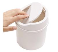 Mini Plastic Bathroom Bin with Swing Lid Round Trash Can Non-slip Shatter-Proof Garbage Dustbin Office Desktop Accessories For Home, Living Room Kitchen, Office Bathroom (White)